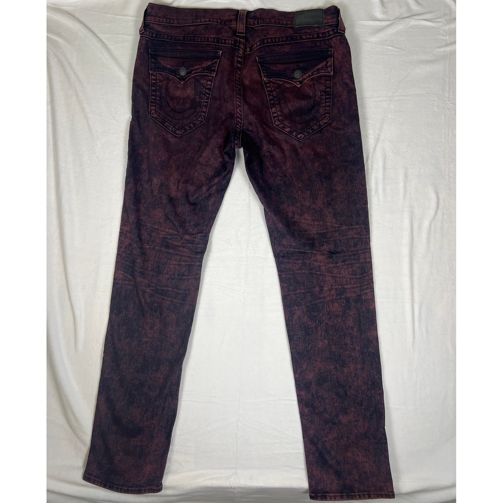 True Religion Men 38 Geno Relaxed Slim Jeans Purple Black Acid Wash USA Made Y2K - Picture 3 of 12